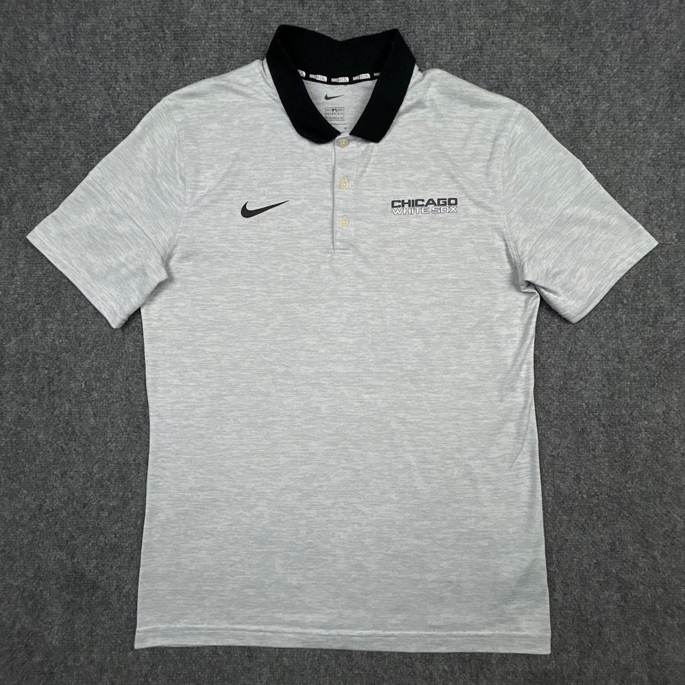Nike Baseball Polo Shirt Mens M Grey Chicago White Sox MLB Heathered Sportswear